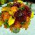 Fall bouquet with circus roses, burgandy dahlias, orange hypericum berries, mango mini callas