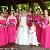 Bridal bouquet and flower girl white peonies. Attendants mix pink peonies.